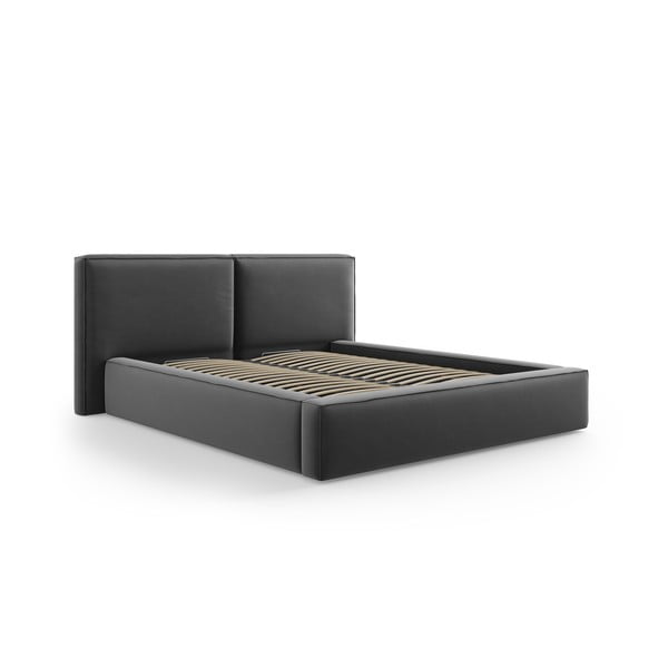 Tmavě šedá sametová čalouněná dvoulůžková postel s úložným prostorem s roštem 200x200 cm Arendal – Cosmopolitan Design
