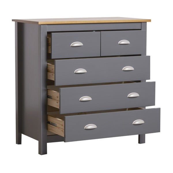 Antracitově šedá komoda z masivního borovicového dřeva s 5 zásuvkami Marckeric Jade-image-4