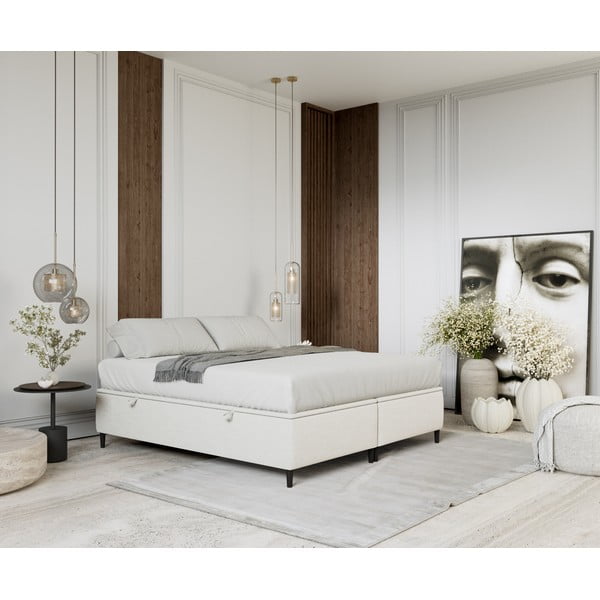 Krémová čalouněná dvoulůžková postel s úložným prostorem 160x200 cm Tate – Maison de Rêve-image-1