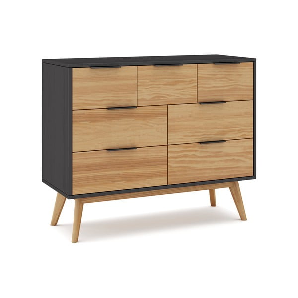 Černá/přírodní nízká komoda z borovicového dřeva 120x83 cm Lavis – Marckeric-image-4