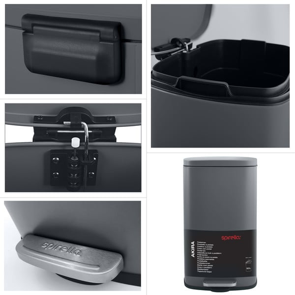 Tmavě šedý nášlapný ocelový odpadkový koš 50 l   Akira – Spirella-image-4