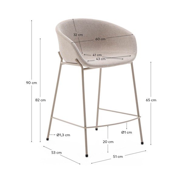 Béžová barová židle (výška sedáku 65 cm) Yvette – Kave Home-image-4