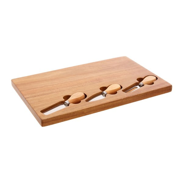 Set prkénka ze dřeva gumovníku a 3 nožíků na sýry Premier Housewares, 23 x 37 cm