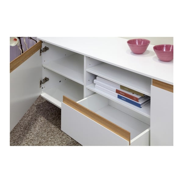 Bílá komoda s podnožím a dřevěnými detaily Dřevotvar Ontur 12-image-3