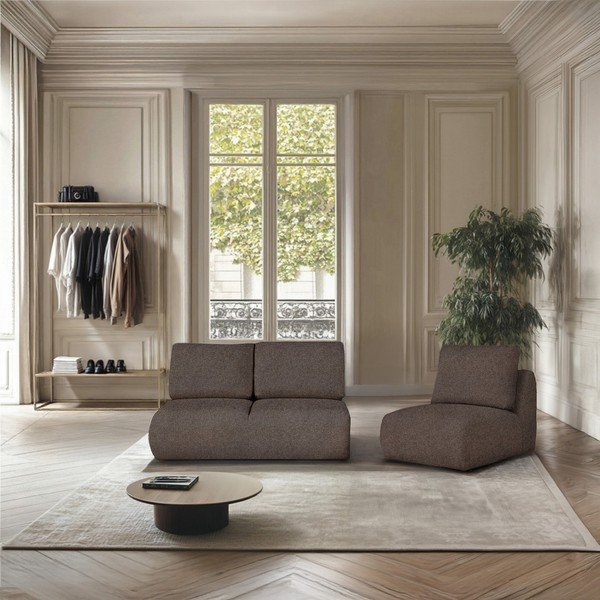 Hnědé křeslo z textilie bouclé Mirel – Rodier-image-1