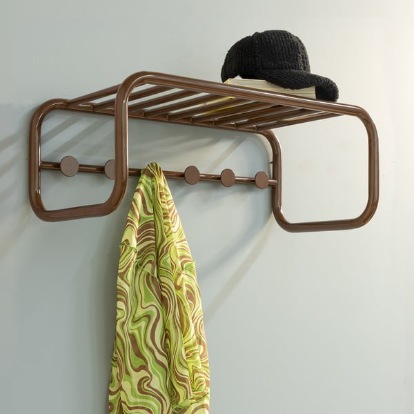 Tmavě hnědý kovový nástěnný věšák s poličkou 72 cm Retro – Spinder Design-image-1