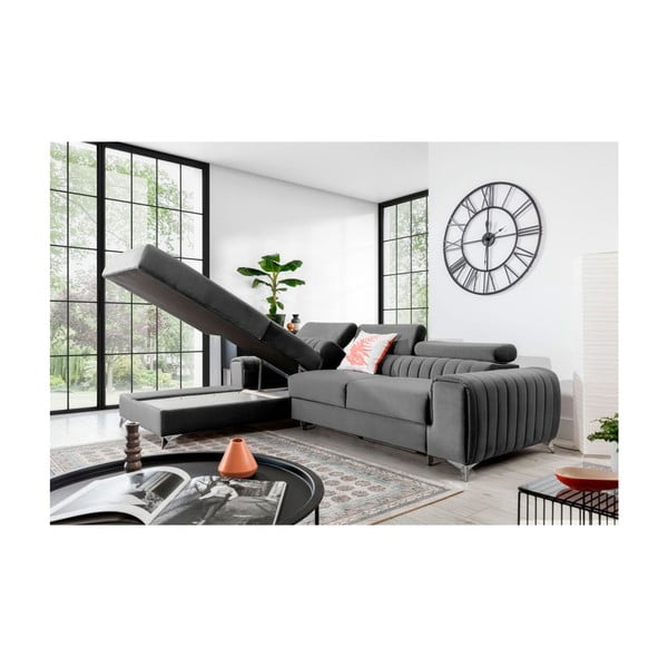 Šedá sametová rozkládací/s úložným prostorem rohová pohovka (levý roh/s lenoškou) Grayson – ELTAP-image-3