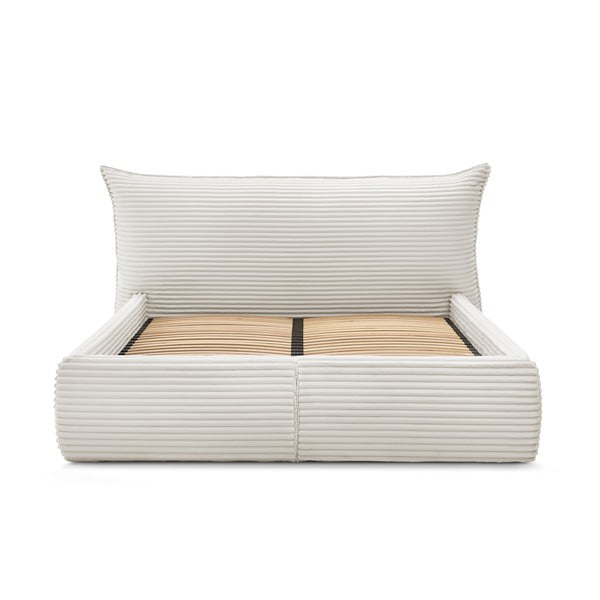 Krémová čalouněná dvoulůžková postel s úložným prostorem s roštem 160x200 cm Jade – Bobochic Paris-image-3