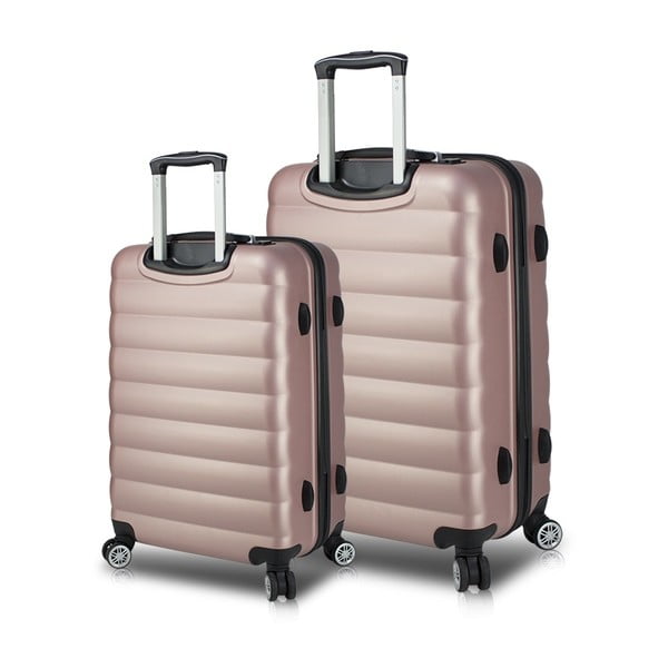 Sada 2 růžových cestovních kufrů na kolečkách s USB porty My Valice RESSNO Large & Medium