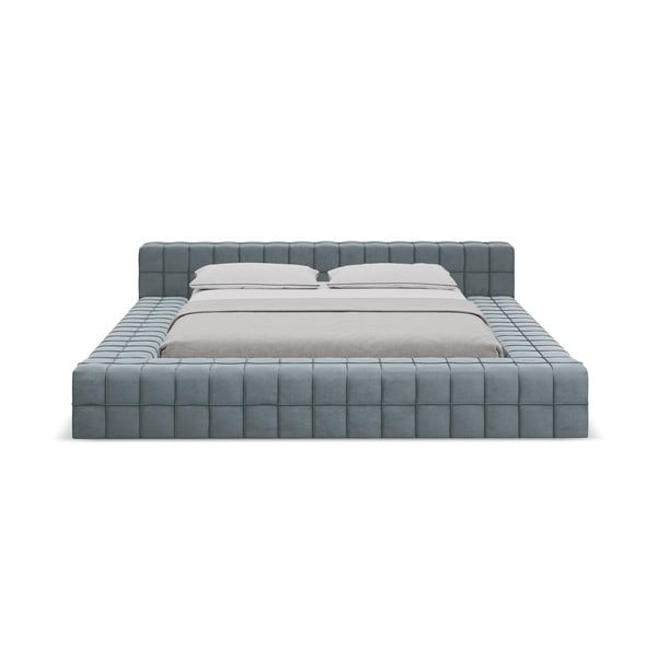 Světle modrá čalouněná dvoulůžková postel s roštem 160x200 cm Akela – Makamii-image-3
