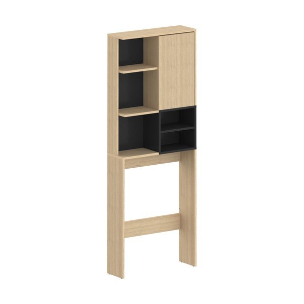 Černá vysoká koupelnová skříňka v dekoru dubu nad pračku/toaletu 64x179 cm Kube - TemaHome-image-2