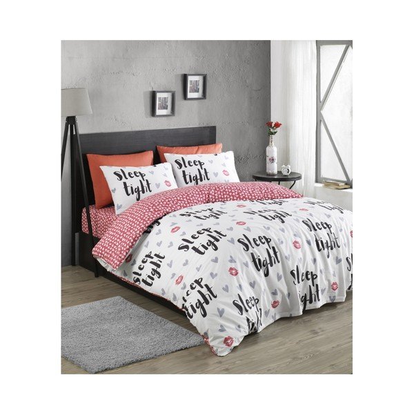 Povlečení na jednolůžko z ranforce bavlny Mijolnir SleepTight Fuchsia & White, 140 x 200 cm-image-1