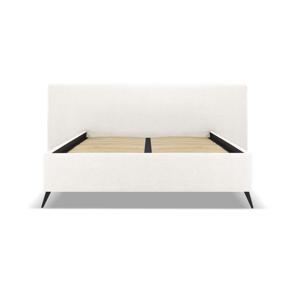 Krémová čalouněná dvoulůžková postel s úložným prostorem a roštem 160x200 cm Walter – Milo Casa-image-1
