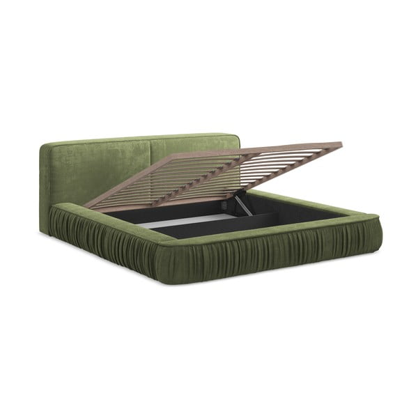 Zelená čalouněná dvoulůžková postel s úložným prostorem s roštem 180x200 cm Keoni – Makamii-image-2