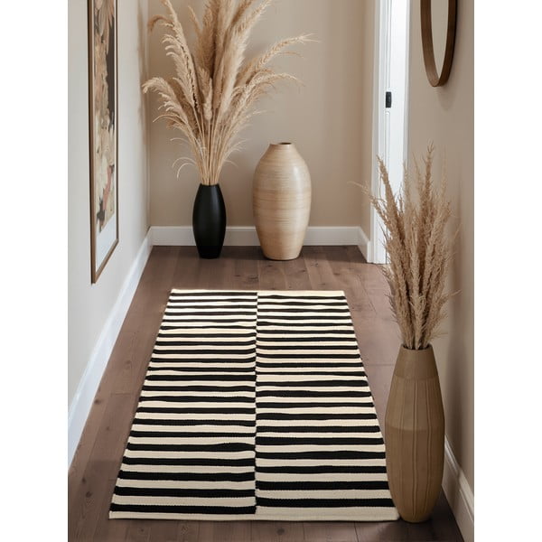 Černo-bílý oboustranný ručně tkaný vlněný běhoun 80x200 cm Donna – Hanse Home-image-1