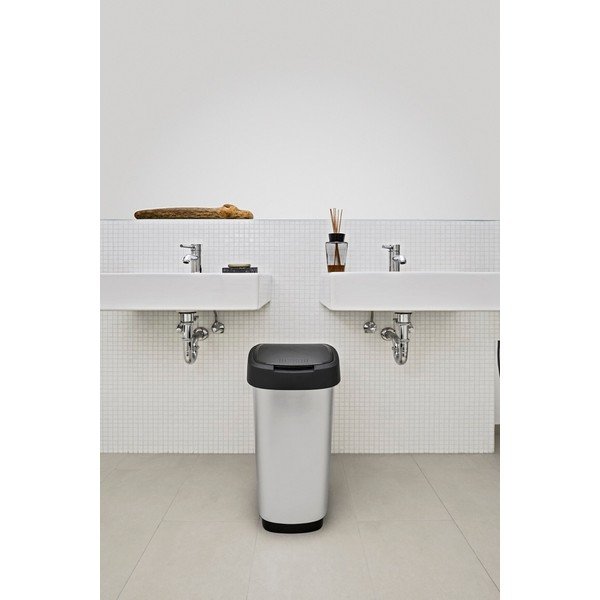 Plastový odpadkový koš ve stříbrné barvě 50 l Twist – Rotho-image-1