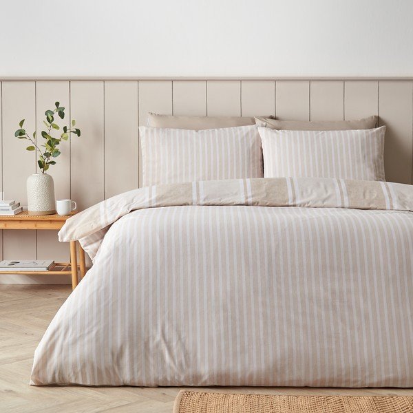 Béžové povlečení na jednolůžko 135x200 cm Banded Stripe – Catherine Lansfield-image-3