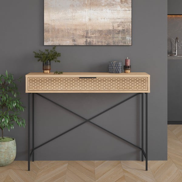 Konzolový stolek v dekoru dubu v přírodní barvě 35.5x110 cm Ecrin – Marckeric-image-4