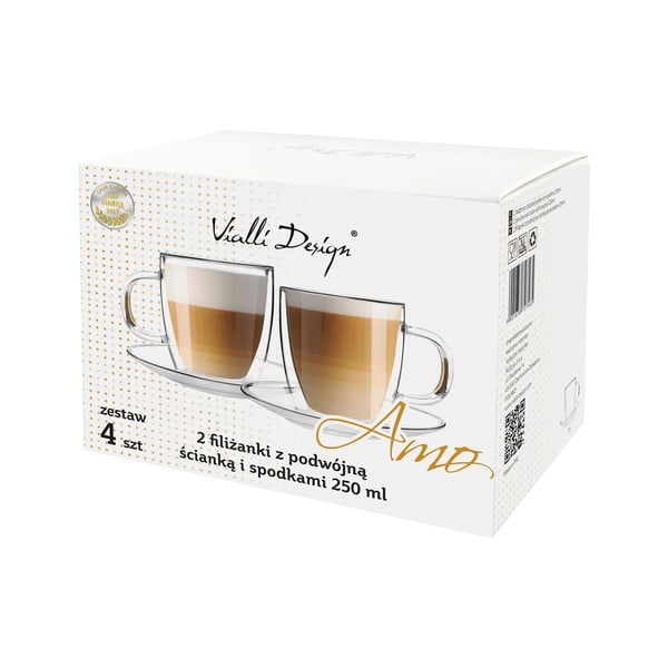Sada 2 dvoustěnných skleněných šálků s podšálkem Vialli Design, 250 ml-image-4