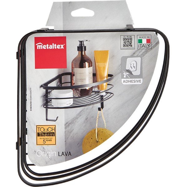 Černá nástěnná rohová koupelnová police Metaltex Origin-image-3