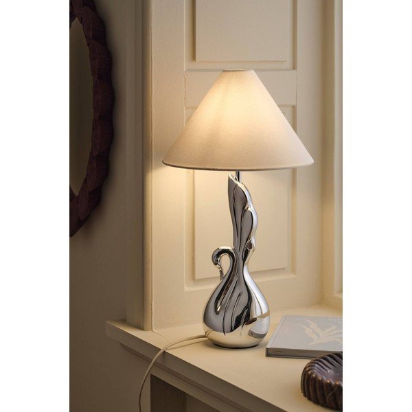 Bílá/ve stříbrné barvě stolní lampa z polyresinu (výška 53 cm) Swan – Ellos Home-image-1