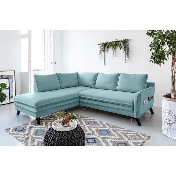 Světle modrá rozkládací rohová pohovka Miuform Charming Charlie L, levý roh-image-4