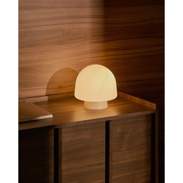 Stolní lampa šedobéžová se skleněným stínidlem (výška 20 cm) Reig – Kave Home-image-1