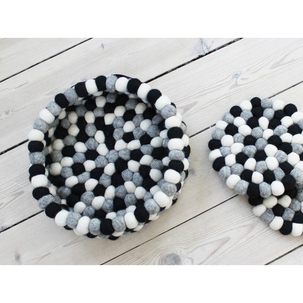 Černo-bílý kuličkový vlněný úložný košík Wooldot Ball Basket, ⌀ 28 cm-image-1