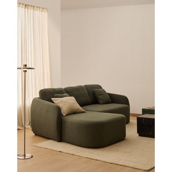Tmavě zelená žinylková rozkládací rohová pohovka (levý roh/s lenoškou) Laira – Kave Home-image-1