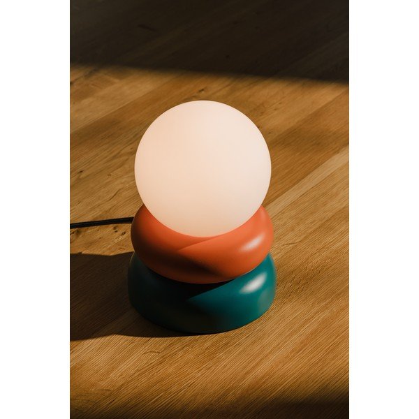 Stolní lampa z masivního dřeva v petrolejové barvě/oranžová se skleněným stínidlem (výška 24 cm) Otem – noo.ma-image-2