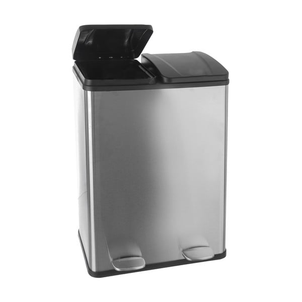 Nášlapný odpadkový koš na tříděný odpad z nerezové oceli v leskle stříbrné barvě 2x30 l Duo – Orion-image-2