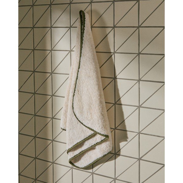 Bílý/zelený froté bavlněný ručník 50x90 cm Sedora – Kave Home-image-1