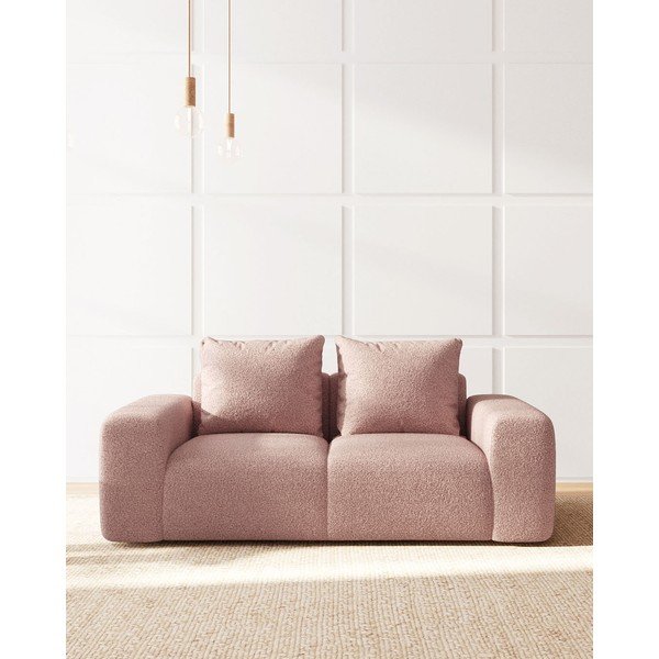 Světle růžová pohovka z textilie bouclé 212 cm Feiro – MESONICA-image-1