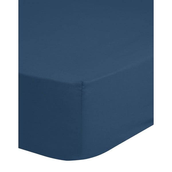 Tmavě modré bavlněné elastické prostěradlo Good Morning, 180 x 200 cm-image-1