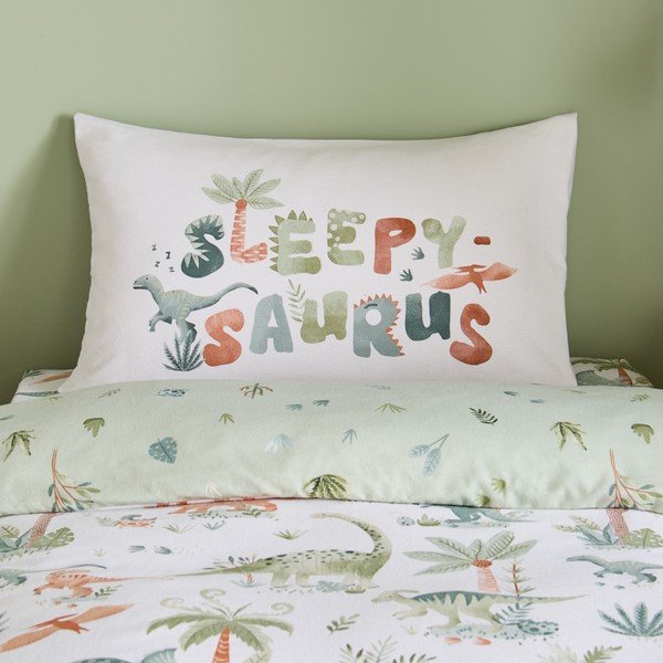 Krémové flanelové dětské povlečení na jednolůžko 135x200 cm Brushed Sleepy Saurus Dino – Catherine Lansfield-image-4