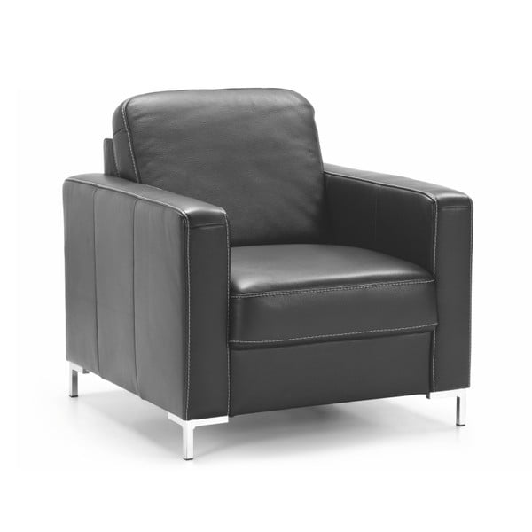 Černé polohovací kožené křeslo s úložným prostorem Etap Sofa Basic-image-1