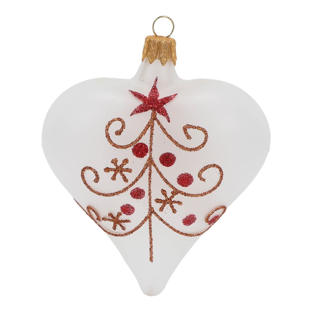 Sada 3 bílých skleněných vánočních ozdob ve tvaru srdce Ego Decor