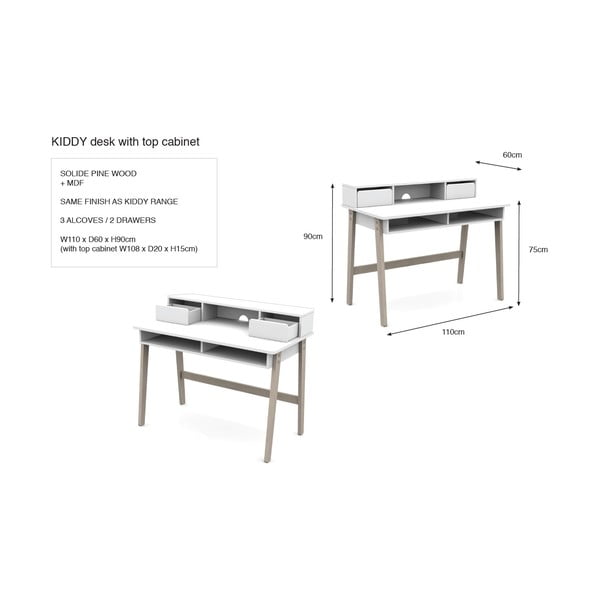 Bílý dětský psací stůl Vipack Kiddy-image-2