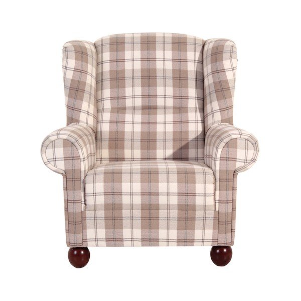 Hnědé kárované křeslo ušák Max Winzer Monarch Chenille-image-3