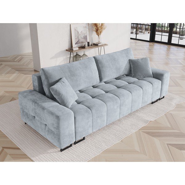 Světle modrá sametová rozkládací pohovka s úložným prostorem  250 cm Wicklow – Cosmopolitan Design-image-1