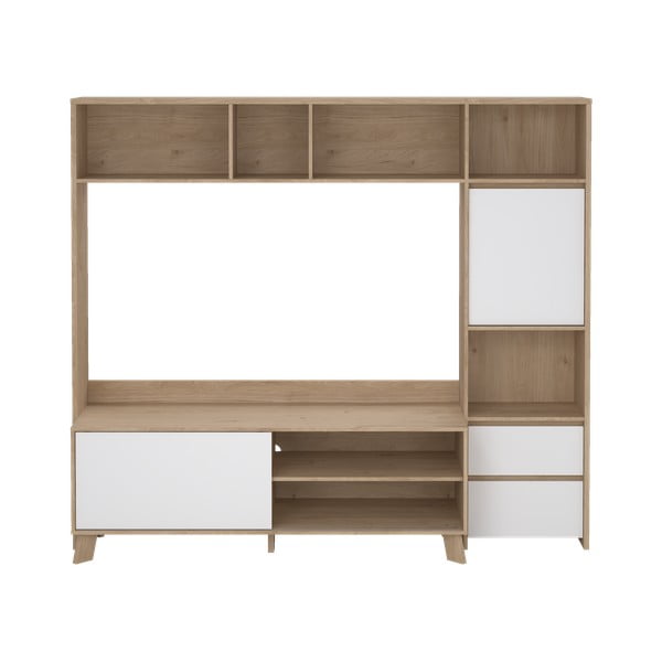 Bílá/v přírodní barvě TV sestava v dekoru dubu 209x183x48 cm Next – Tvilum
