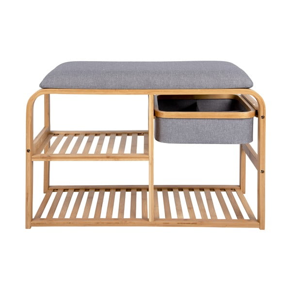 Bambusový botník s šedým polstrováním Leitmotiv Bench, šířka 70 cm-image-2