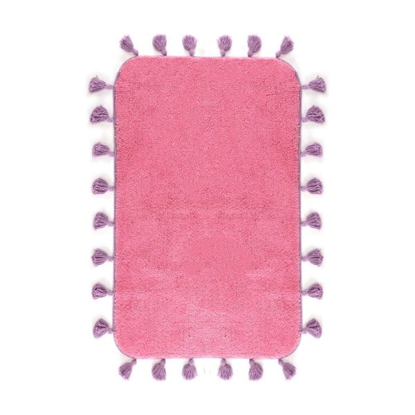Růžová bavlněná koupelnová předložka Greg, 60 x 90 cm
