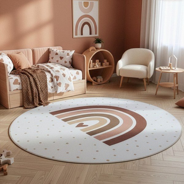 Krémový pratelný dětský koberec ø120 cm Coco 1132 – Ayyildiz Carpets-image-1