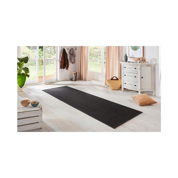 Černý běhoun vhodný i na ven BT Carpet Sisal, 80 x 500 cm-image-1