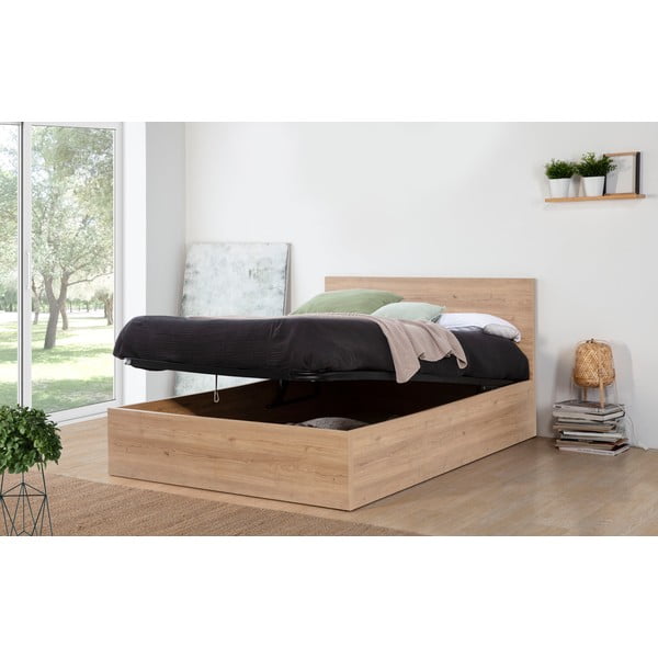 Dvoulůžková postel s úložným prostorem s roštem 160x200 cm v přírodní barvě Kronos – Marckeric-image-1