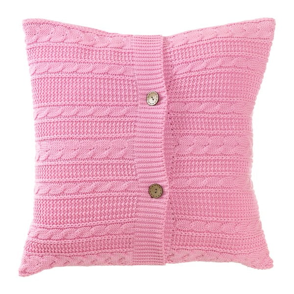 Růžový pletený povlak na polštář s knoflíky Apolena Pinkie, 43 x 43 cm