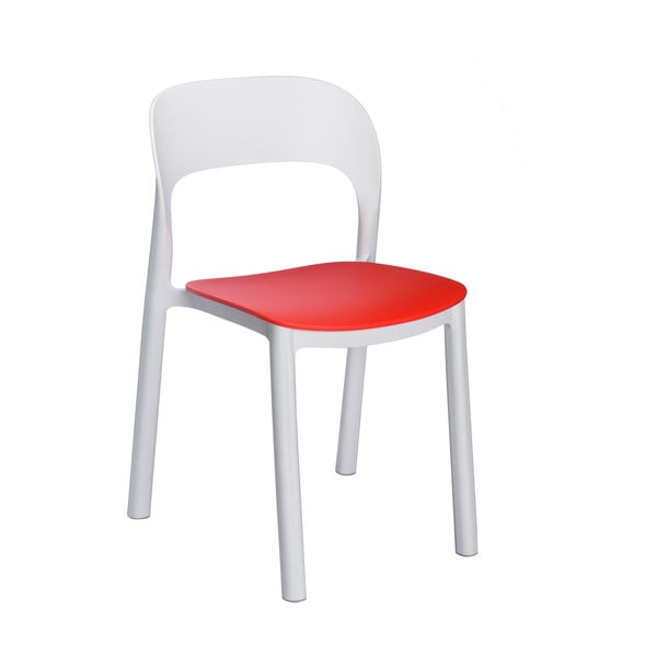 Sada 4 bílých zahradních židlí s červeným sedákem Resol Ona