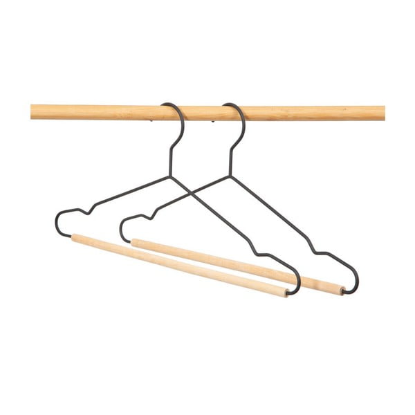 Sada 2 černých ramínek na oblečení s dřevěným detailem Compactor Frosted-image-1