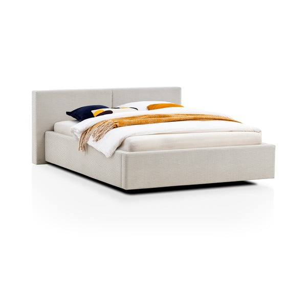 Béžová čalouněná dvoulůžková postel s úložným prostorem s roštem 140x200 cm Cube – Meise Möbel-image-4